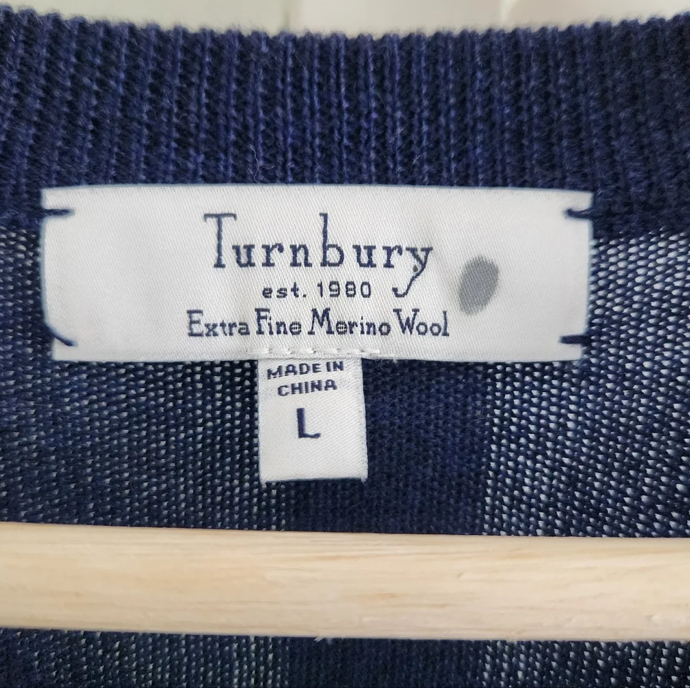 Turnbury Est. 1980 Extra Fine Merino Wool Sweater‎ Navy Vest Large